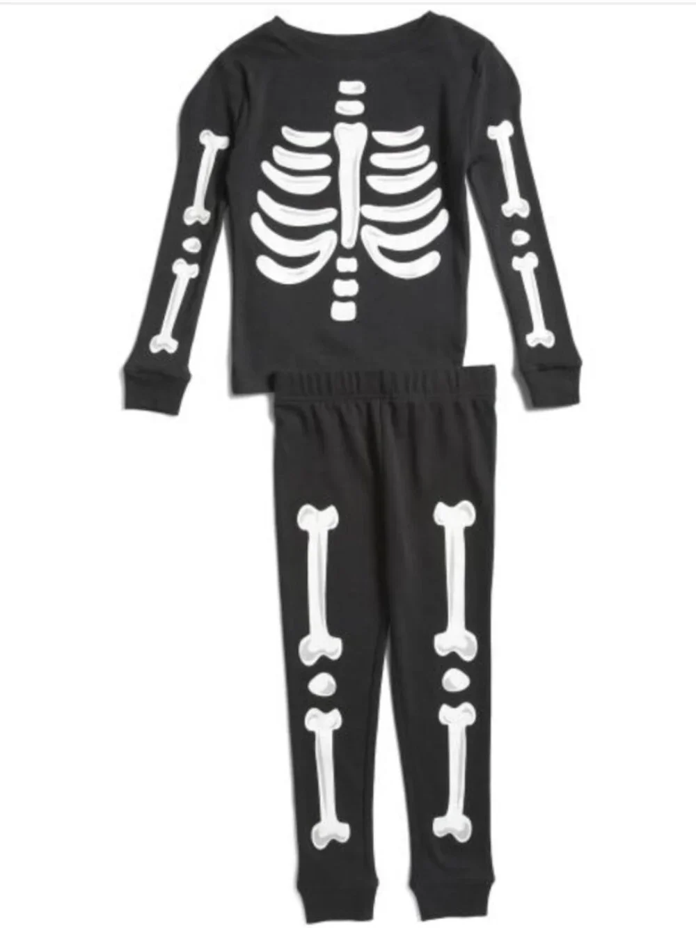NWT Komar Kids Black Skeleton Cotton Pajamas Glow in‎ the Dark Halloween Costume
